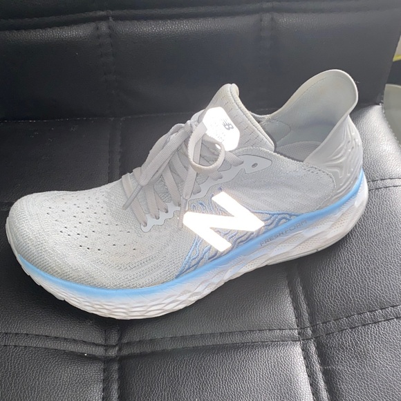 New Balance Women's Fresh Foam Light Gray and Blue Sneakers - Picture 1 of 5